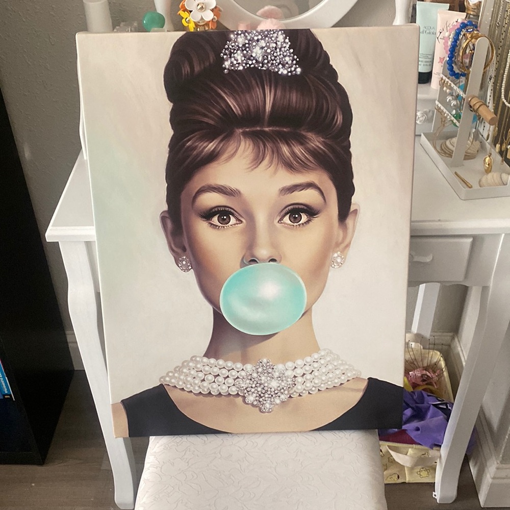 Audrey Hepburn Bubblegum Canvas Wall Art